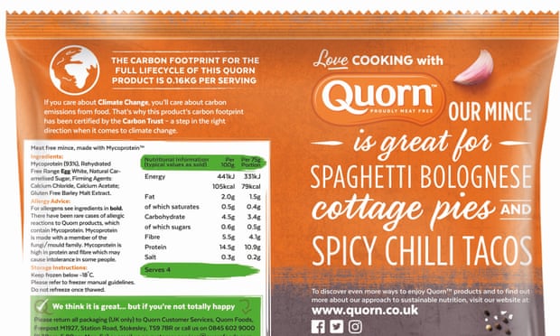 Quorn packing showing carbon footprint labelling