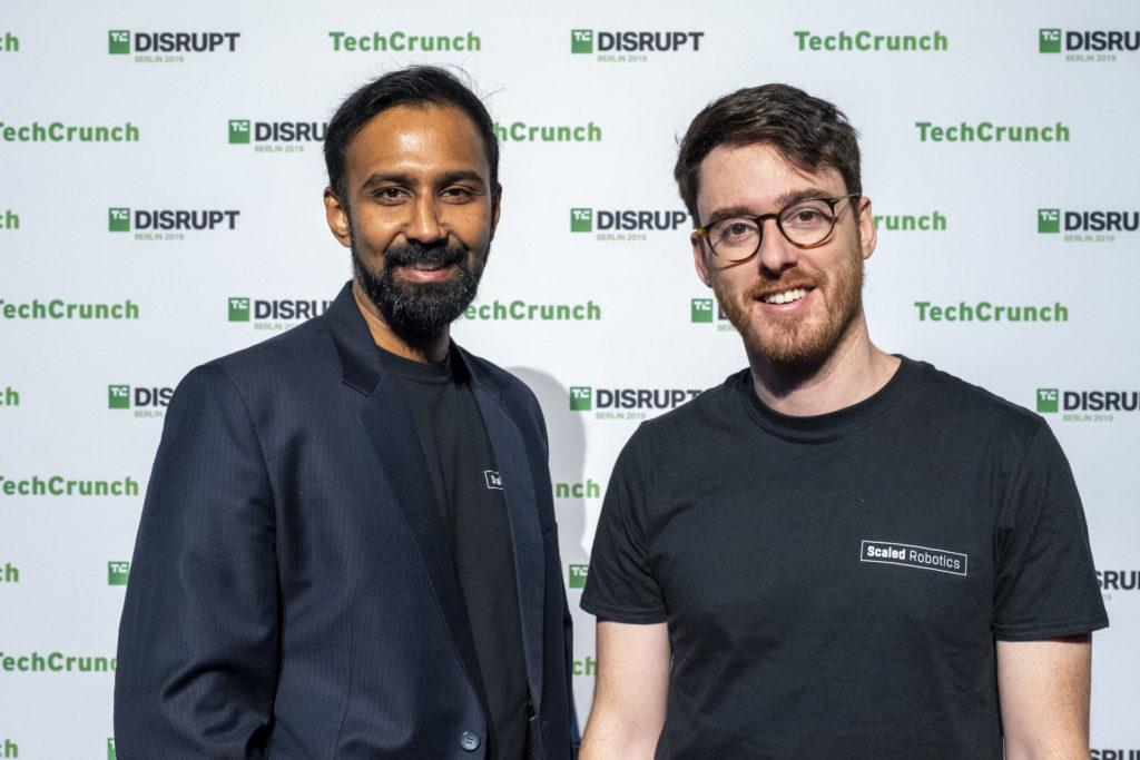 Scaled Robotics CTO Bharath Sankaran and CEO Stuart Maggs after winning TechCrunch Disrupt Berlin 2019