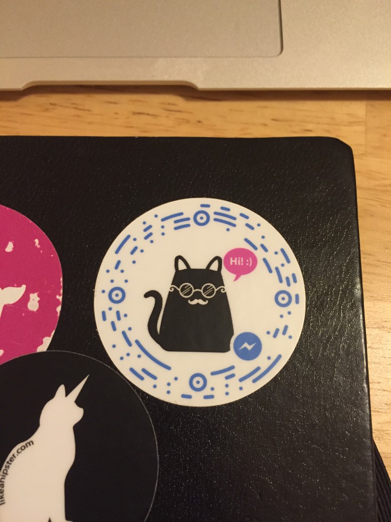 Mica, the hipster cat bot, scannable sticker